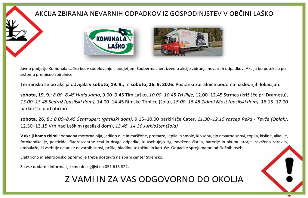 Akcija zbiranja nevarnih odpadkov iz gospodinjstev v Občini Laško