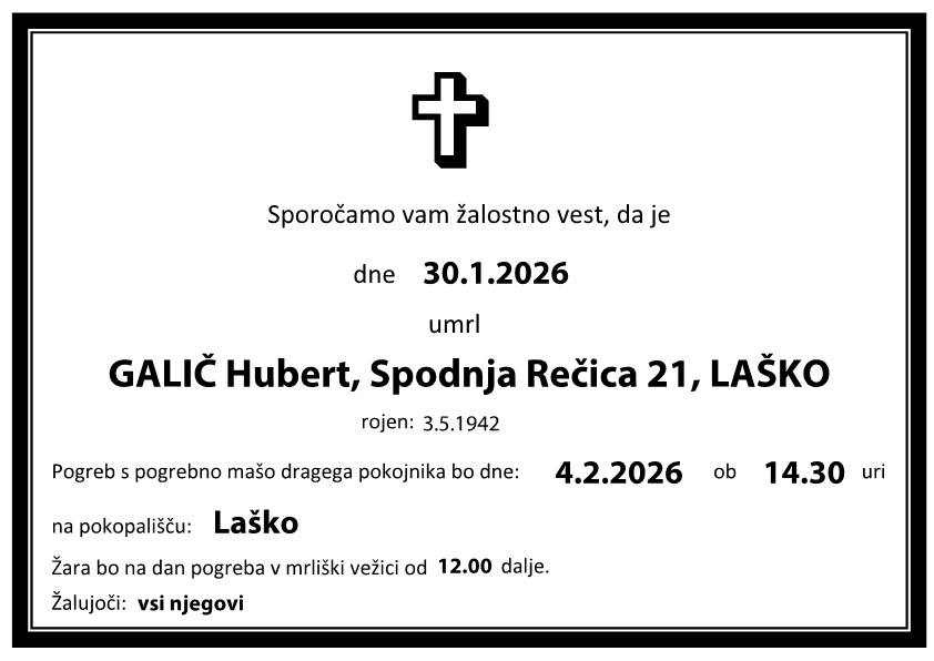Osmrtnica Hubert GALIČ