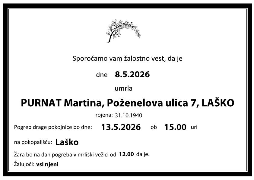 Osmrtnica Martina PURNAT