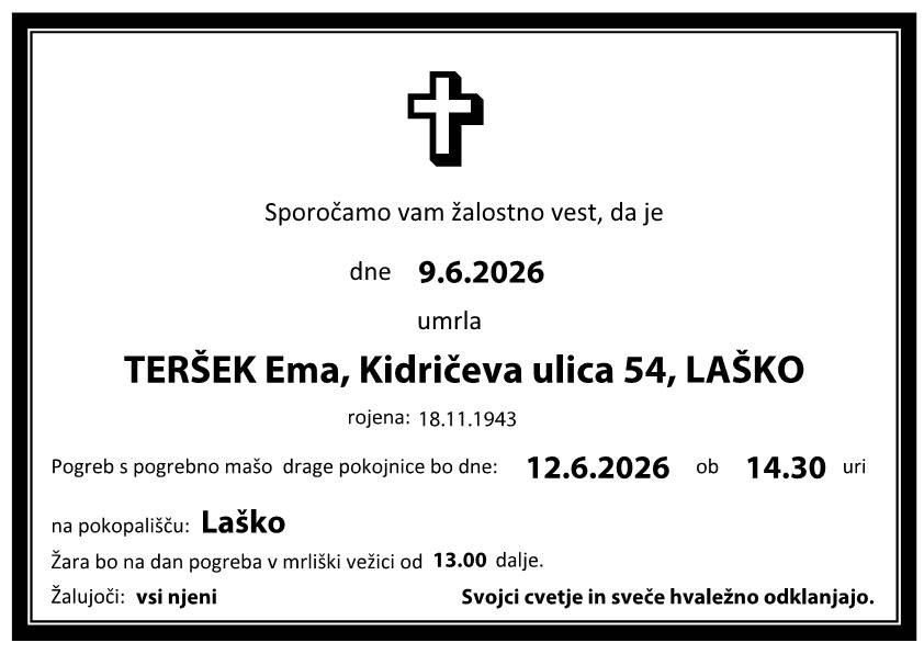 Osmrtnica Ema TERŠEK