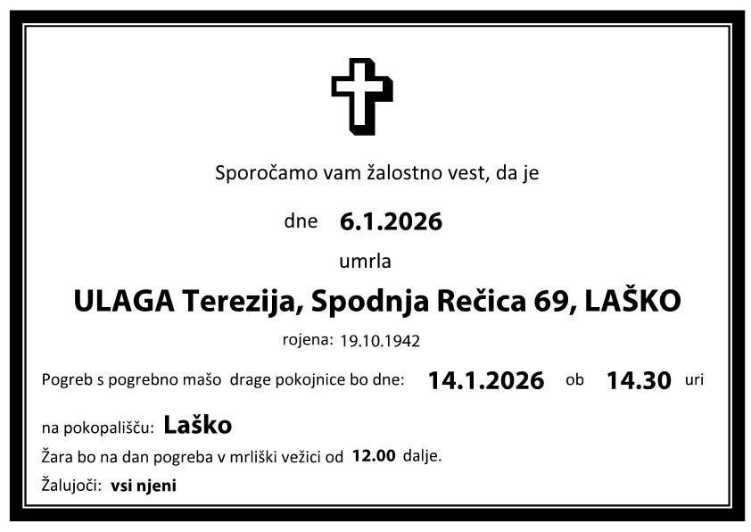 Osmrtnica Terezija ULAGA