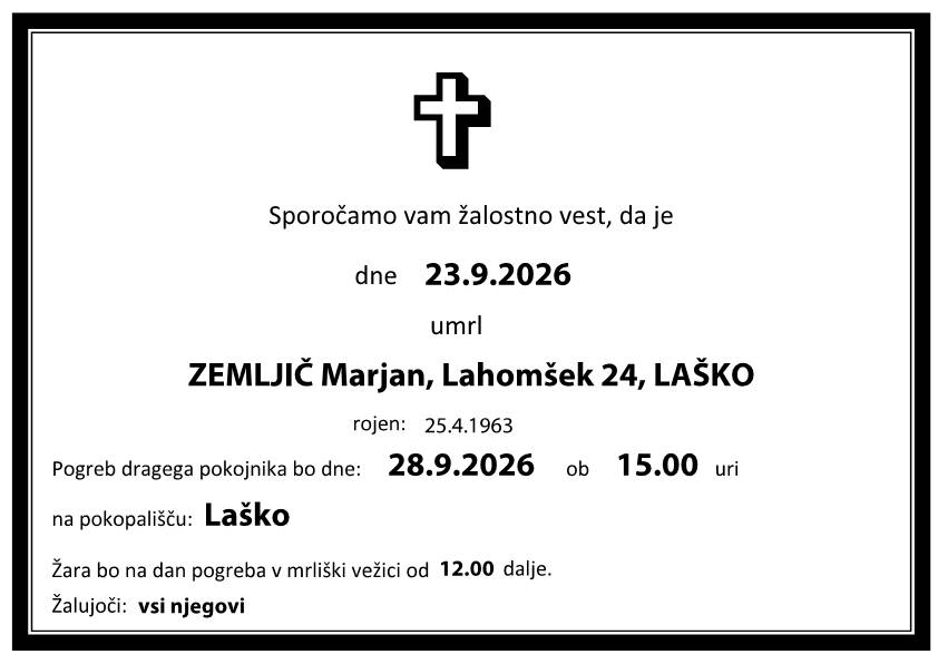 Osmrtnica Marjan ZEMLJIČ Osmrtnica Marjan ZEMLJIČ